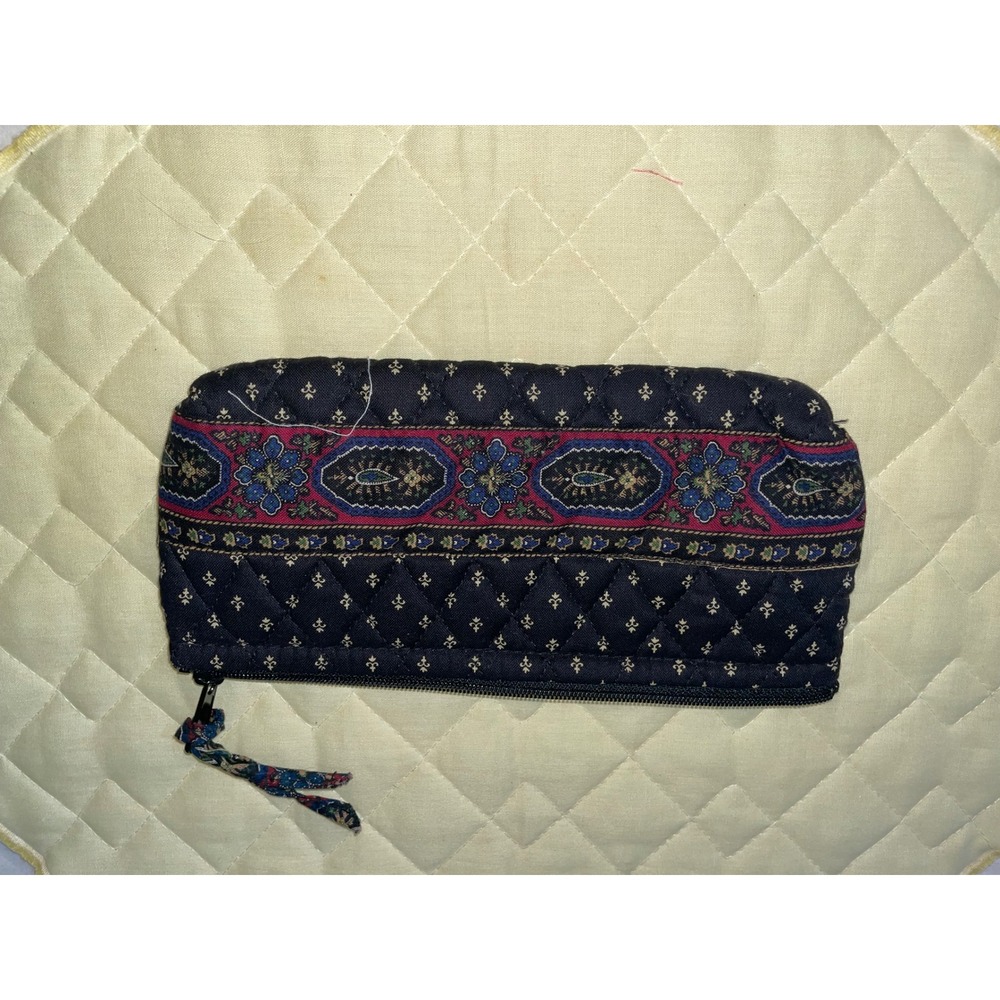 Vera Bradley Navy Quilted Cotton Cosmetic Bag Paisley Floral Makeup Pouch